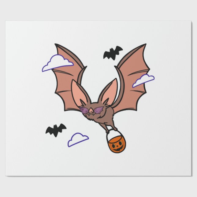 Halloween flying bat cute wrapping paper (Flat)