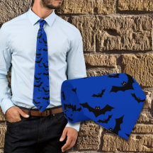 Halloween Flying Bats Night Blue Novelty Tie