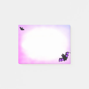 Halloween flying bats on purple & white post-it no notes