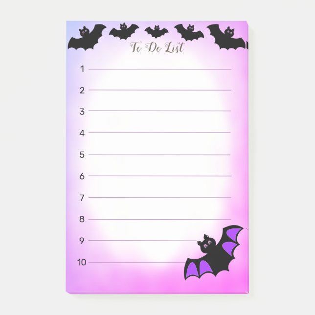 Halloween flying bats on purple & white To Do List Post-it Notes (Front)