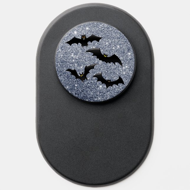 Halloween Flying Bats over Silver Glitter  PopSocket (Popsocket)