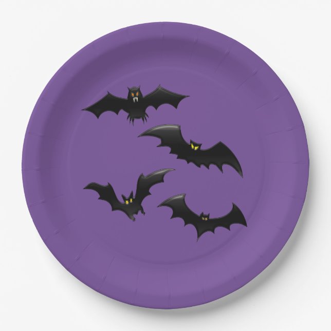 Halloween Flying Bats  Paper Plates (Front)