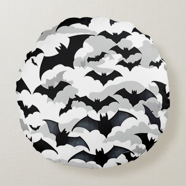 Halloween Flying Bats Round Pillow (Front)