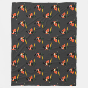 Halloween Flying Cute Witch with Broom Charcoal Fleece Blanket