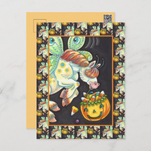 HALLOWEEN FLYING HORSE CANDY CORN HOLIDAY POSTCARD