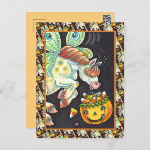 HALLOWEEN FLYING HORSE CANDY CORN HOLIDAY POSTCARD