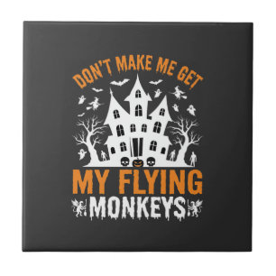 Halloween Flying Monkeys Haunted House Graphic Ceramic Tile