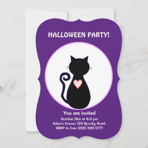 Halloween flying witch  black cat invitation