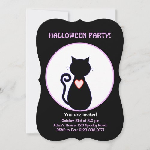 Halloween flying witch  black cat invitation