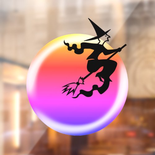 Halloween flying witch black cat ombre full moon window cling