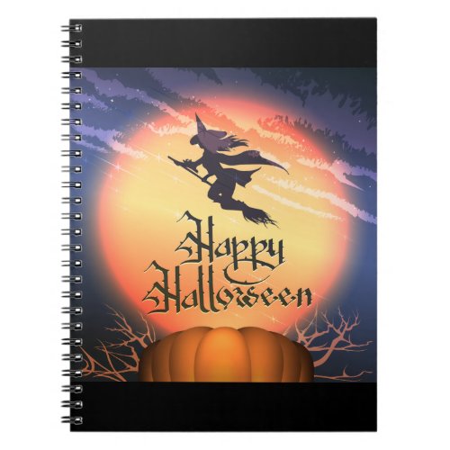 Halloween Flying Witch Broom Pumpkin Notebook