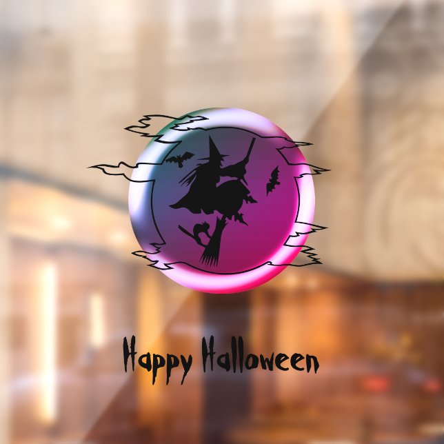 Halloween flying witch broomstick black cat spooky window cling (Sheet 2)