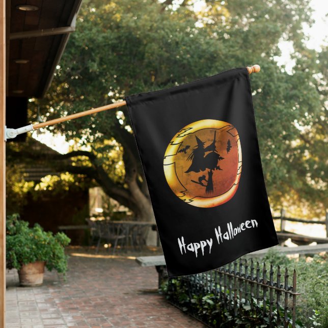 Halloween flying witch broomstick full moon custom house flag (In SItu)