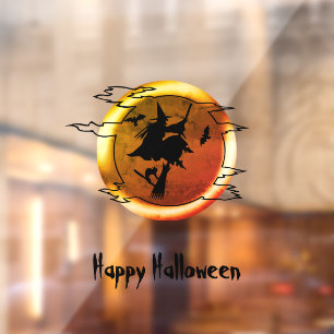 Halloween flying witch broomstick full moon custom window cling