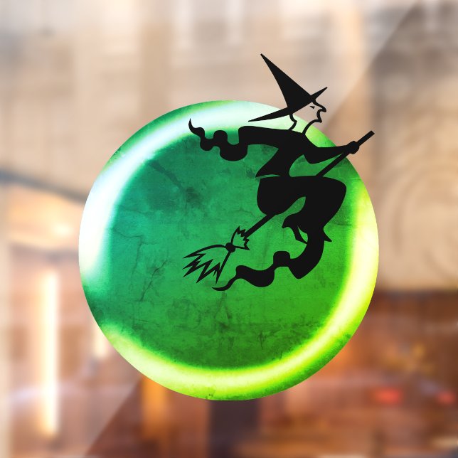 Halloween flying witch cat neon green full moon  window cling (Sheet 2)
