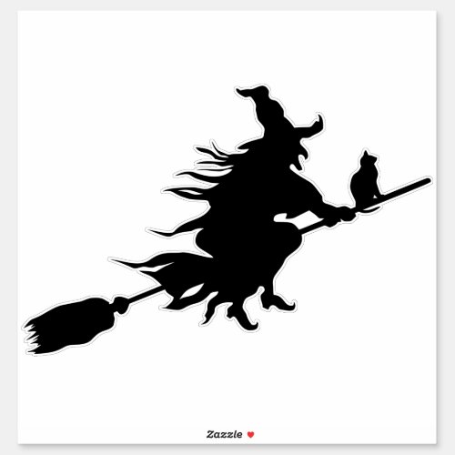 Halloween Flying witch on broom black sticker