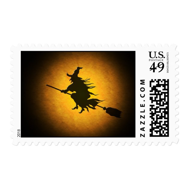 Halloween Flying Witch Postage Stamp