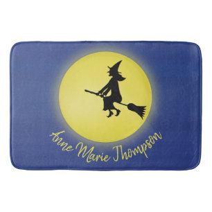 Halloween Flying Witch Silhouette in the Moonlight Bath Mat