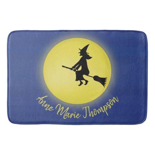 Halloween Flying Witch Silhouette in the Moonlight Bath Mat