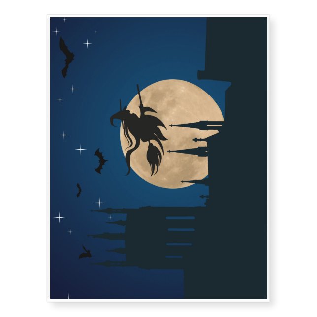 Halloween flying witch temporary tattoos (Front)