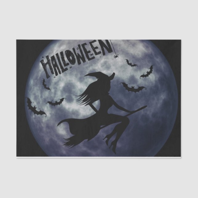 Halloween Flying Witch With a Full Moon Tissue Paper (Front)