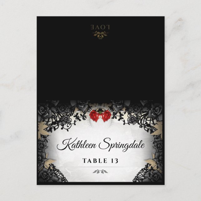 Halloween FOLDING Black Rose Print Names Postcard (Front)