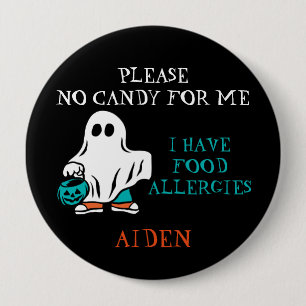 Halloween Food Allergy Alert Ghost Teal Pumpkin Button