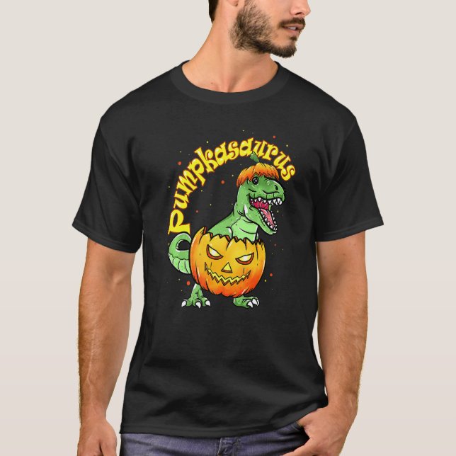Halloween for Boys Kids Pumpkasaurus Dinosaur Pump T-Shirt (Front)