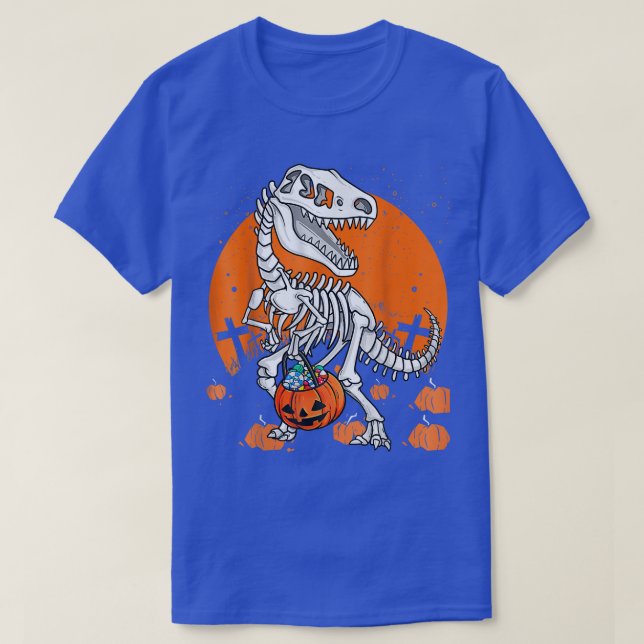 Halloween For Boys Men Dinosaur T Re Skeleton Pump T-Shirt (Design Front)