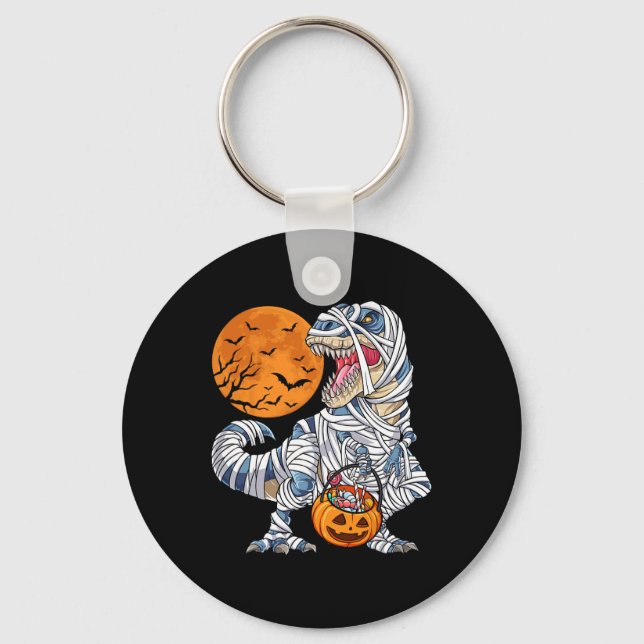 Halloween For Boys Men Dinosaur T Rex Mummy Pumpki Keychain (Front)