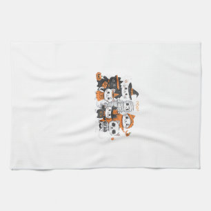 halloween for Cat Cute Kitten Skeleton Ghost Funny Kitchen Towel