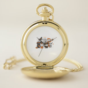 halloween for Cat Cute Kitten Skeleton Ghost Funny Pocket Watch