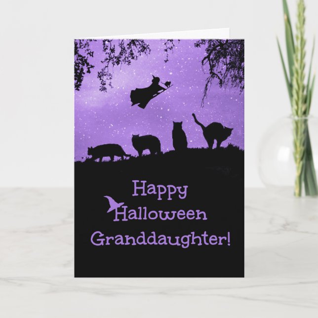 Halloween for Granddaughter with Cats and Witch Card (Front)