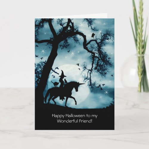 Halloween For Niece with Unicorn and Witch  Card
