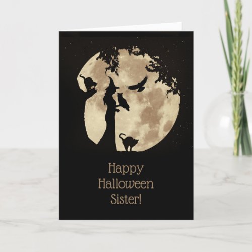 Halloween For Sister Cute Witch and Animals Card