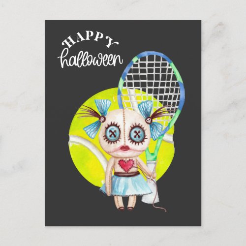 Halloween for Tennis Player with racket  Holiday Postcard