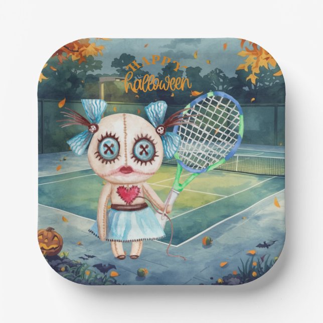 Halloween for Tennis Player with racket  Paper Plates (Front)