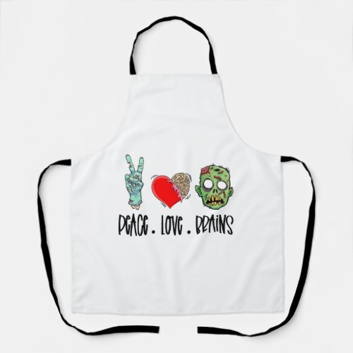 Halloween For Women Halloween Peace Love Brains Apron