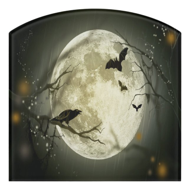 Halloween Forest, Bats, Landscape Door Sign (Contour Front)