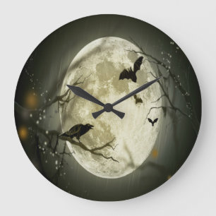 Halloween Forest, Bats, Landscape Large Clock