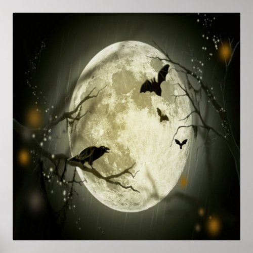 Halloween Forest Bats Landscape Poster