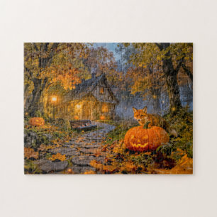 Halloween Forest Cottage with Fox Jigsaw Puzzle