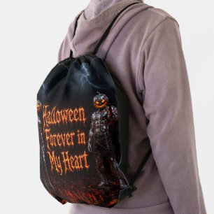 Halloween Forever In My Heart Gothic Pumpkin Jack Drawstring Bag