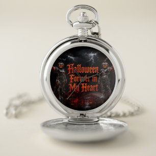 Halloween Forever In My Heart Gothic Pumpkin Jack Pocket Watch
