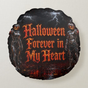 Halloween Forever In My Heart Gothic Pumpkin Jack  Round Pillow