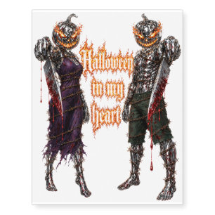 Halloween Forever In My Heart Gothic Pumpkin Jack Temporary Tattoos