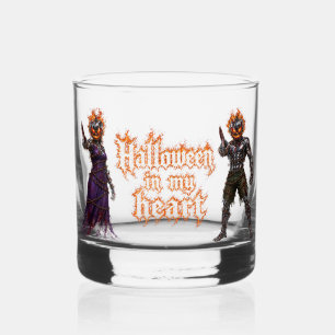 Halloween Forever In My Heart Gothic Pumpkin Jack Whiskey Glass