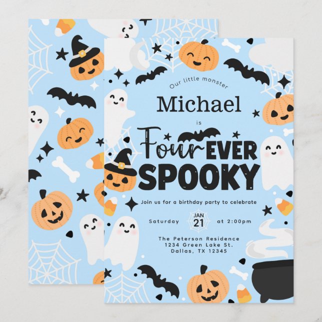 Halloween Four Ever Spooky 4th Birthday Party Invitation (Front/Back)