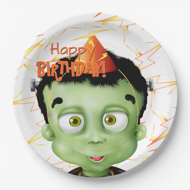 Halloween Frankenstein Monster Kids Birthday Party Paper Plates (Front)