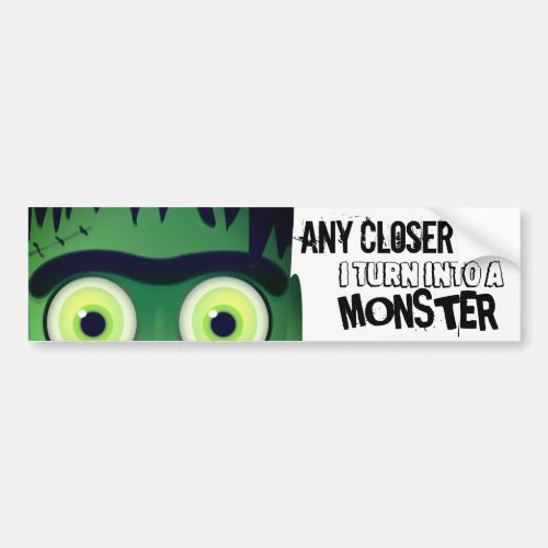 Halloween Frankenstein Monster Warning Bumper Sticker